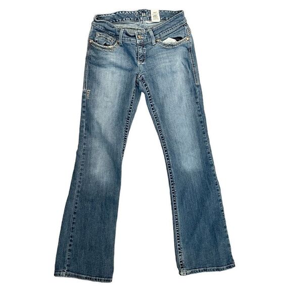 Cruel Womens Mackenna Denim Jeans Low Rise Bootcut Faded Blue Wash Flared 9 Long - Picture 2 of 9